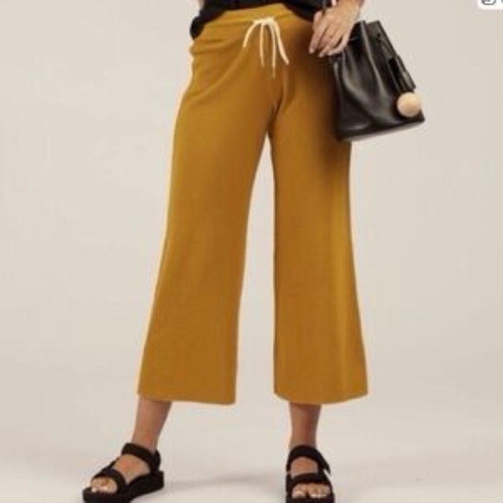 Mate the Label Organic Cotton Thermal Wide Leg Pants in Tumeric Size XS